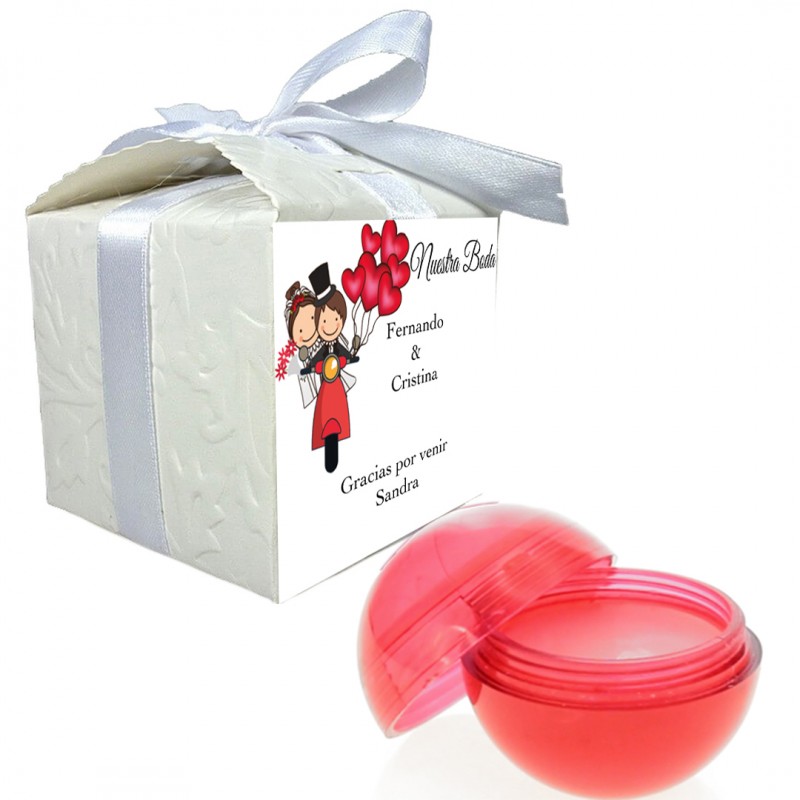Baume à lèvres avec nom d'invité et phrase de remerciement dans une boîte cadeau Baume à lèvres avec nom d'invité et phrase de remerciement dans une boîte cadeau