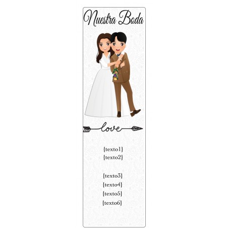 Marque-page de mariage personnalisé avec le nom de l'invité, la phrase, le nom des mariés et la date