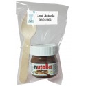Nutella pour baptême avec cuillère dans un sac transparent personnalisé avec autocollant éléphant bleu