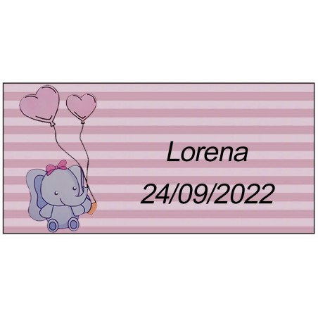 Nutella pour baptême avec cuillère dans un sachet transparent personnalisé avec un autocollant éléphant rose