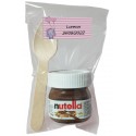 Nutella pour baptême avec cuillère dans un sac transparent personnalisé avec adhésif éléphant rose