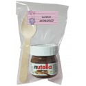 Nutella pour baptême avec cuillère dans un sachet transparent personnalisé avec un autocollant éléphant rose
