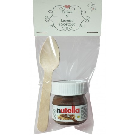 Nutella avec cuillère présenté dans un sac transparent avec carton d amour personnalisé