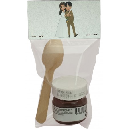 Nutella à la cuillère présenté dans un sachet transparent avec carton personnalisé