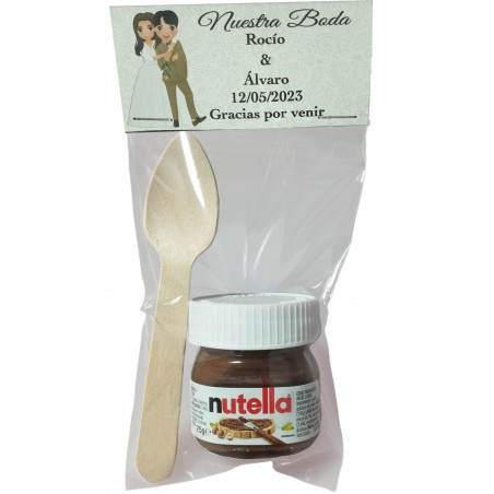 Nutella à la cuillère présenté dans un sachet transparent avec carton personnalisé