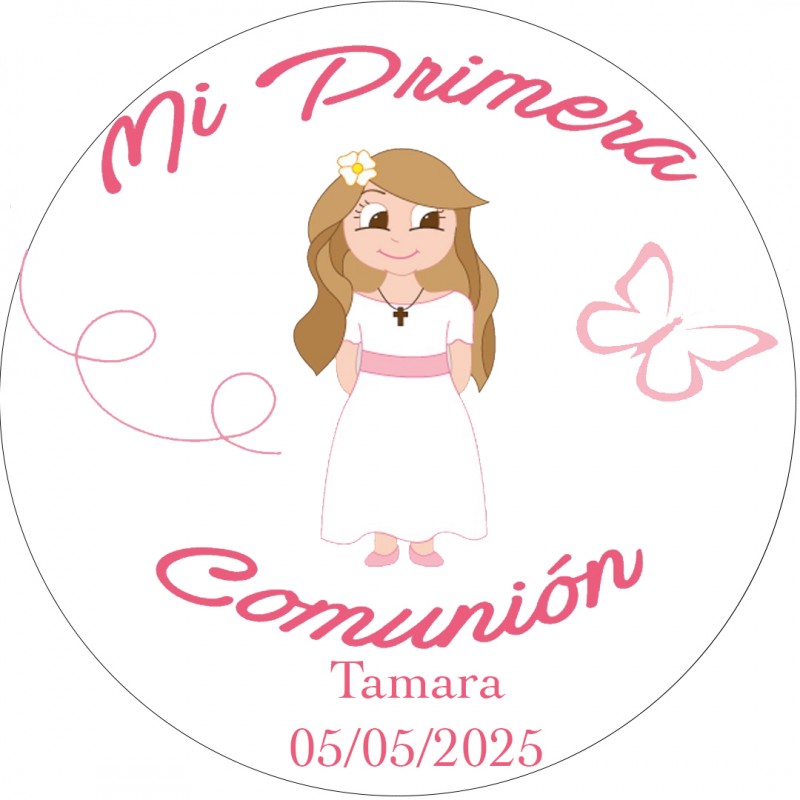 Adhésif rond personnalisé pour fille de communion avec nom et date