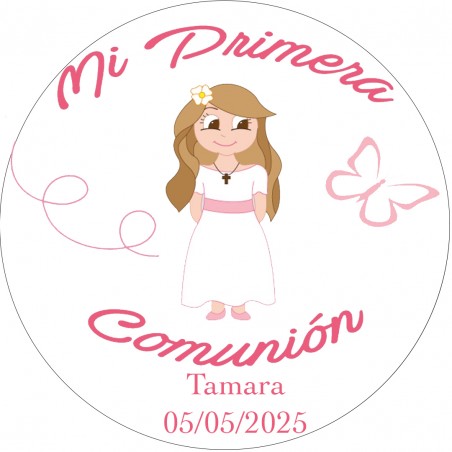 Autocollant rond personnalisé de fille de communion avec...