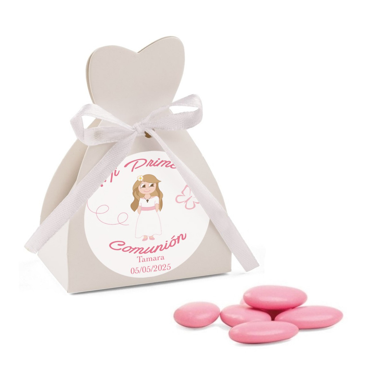 Boîte avec dragées personnalisée pour communion