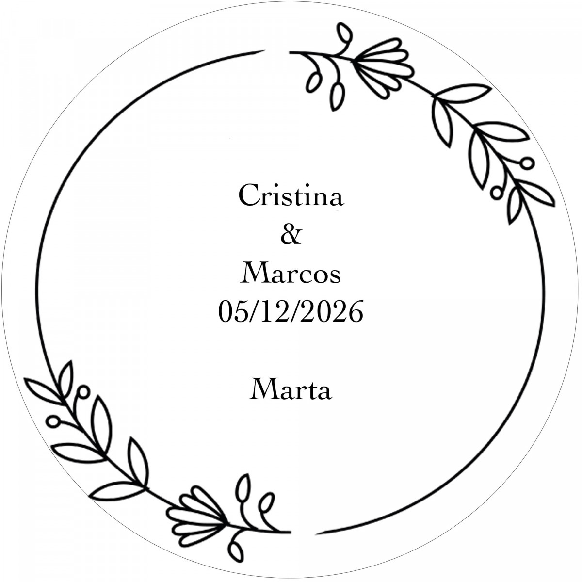 Sticker rond personnalisé avec le nom de l invité et des mariés
