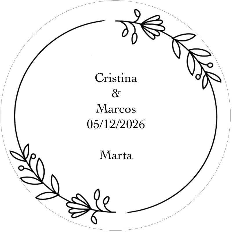 Sticker rond personnalisé avec le nom de l'invité et des mariés
