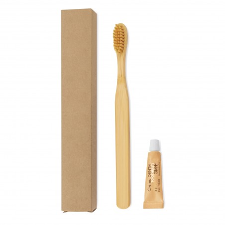 Brosse à dents et dentifrice en bambou présentés avec boîte