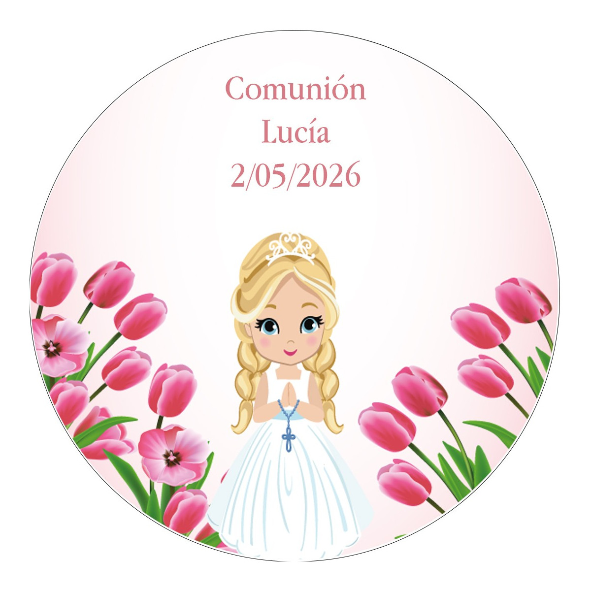 Autocollant de communion rond personnalisé de 3 cm pour fille