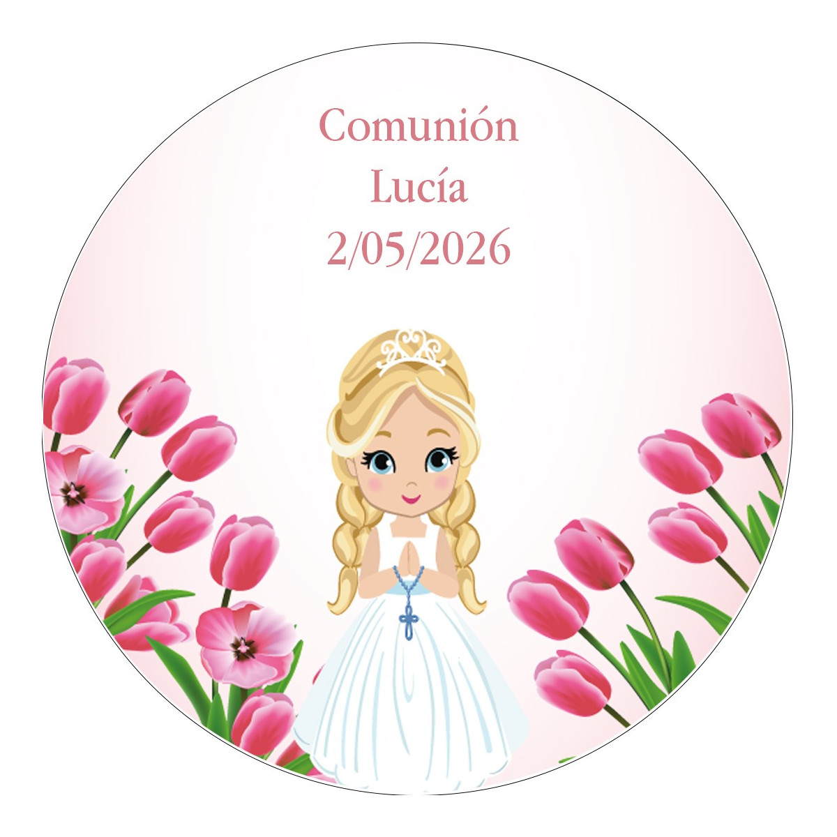 Sticker rond 3 cm personnalisé communion fille