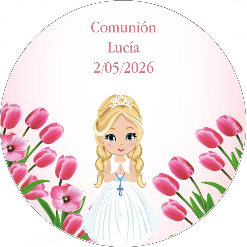 Autocollant de communion rond personnalisé de 3 cm pour fille