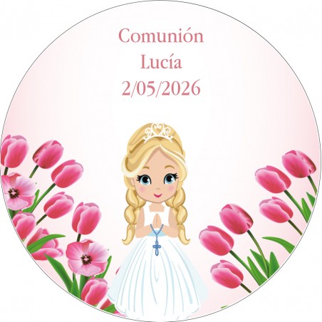 Sticker rond 3 cm personnalisé communion fille