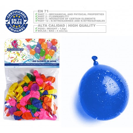 Pack de ballons de couleurs assorties à eau 100 unités