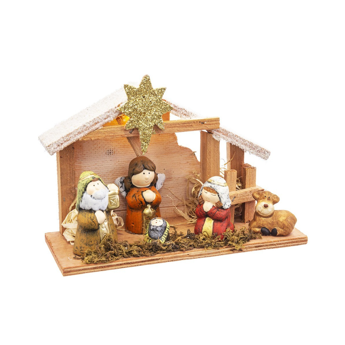 Portail de crèche avec 5 figurines et lumière LED