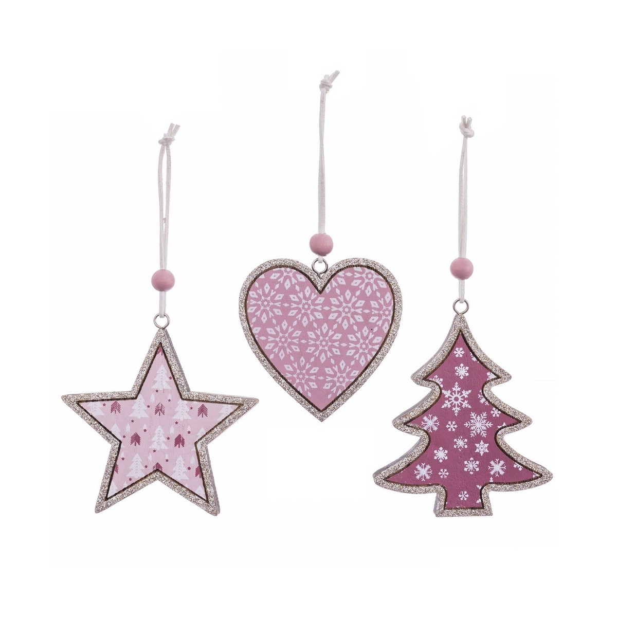 Ornements de Noël en bois et paillettes
