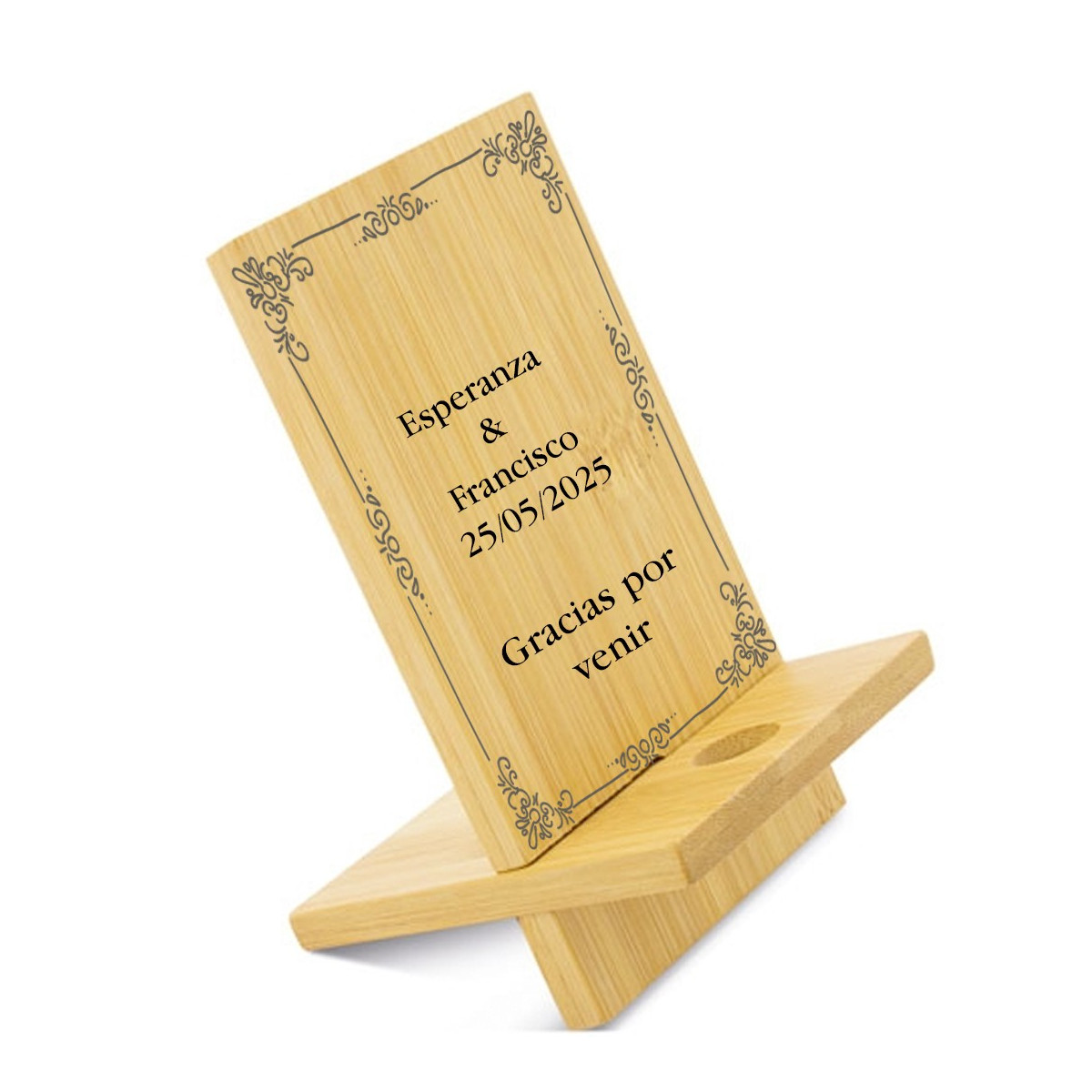 Support de mobile pour table avec dédicace gravée personnalisée