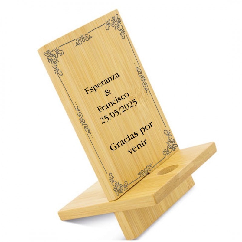 Support de mobile pour table avec dédicace gravée personnalisée