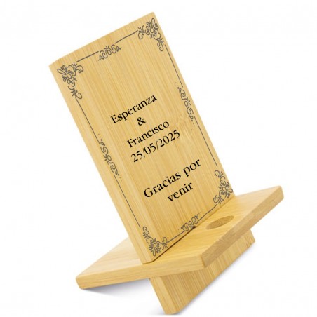 Support de mobile pour table avec dédicace gravée personnalisée