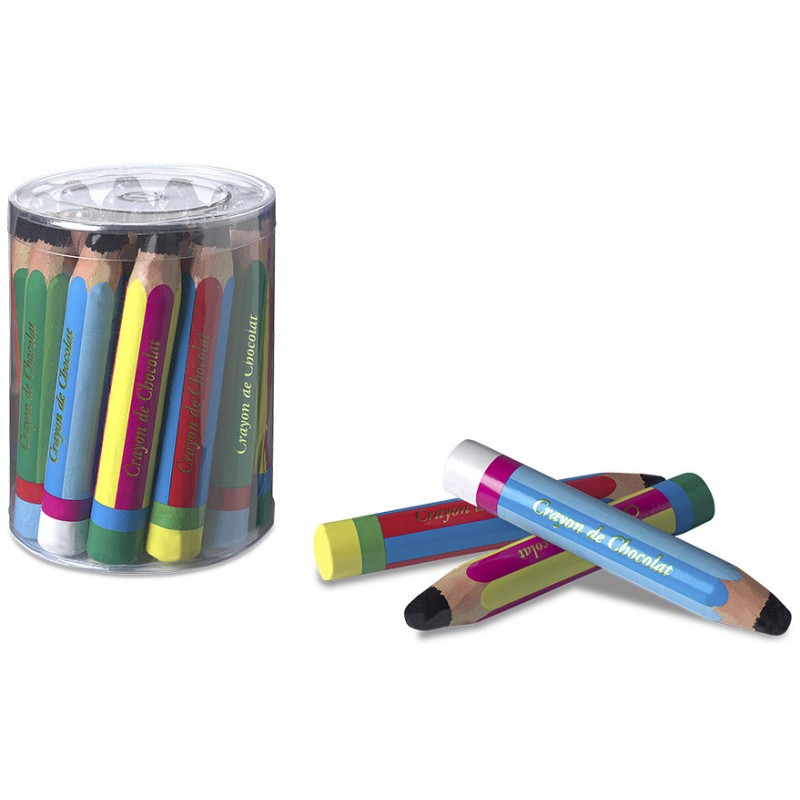 Bocal de 19 crayons en chocolat dans du papier aluminium