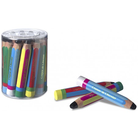 Bocal de 19 crayons en chocolat dans du papier aluminium