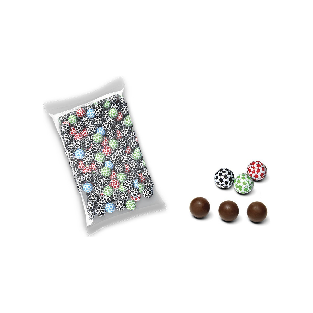 Bonbons au chocolat au lait fourrés en forme de football