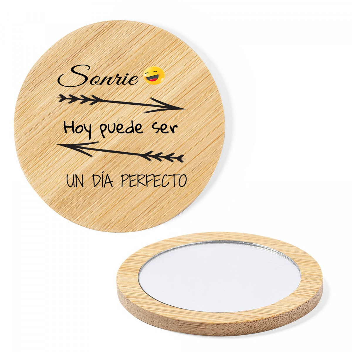 Miroir en bambou - Personnalisation motif et texte - Cadeau artisanal