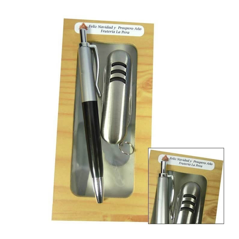 Couteau et stylo dans une boîte en bois personnalisée pour un souvenir de Noël