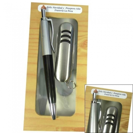 Couteau et stylo dans une boîte en bois personnalisée pour un souvenir de Noël