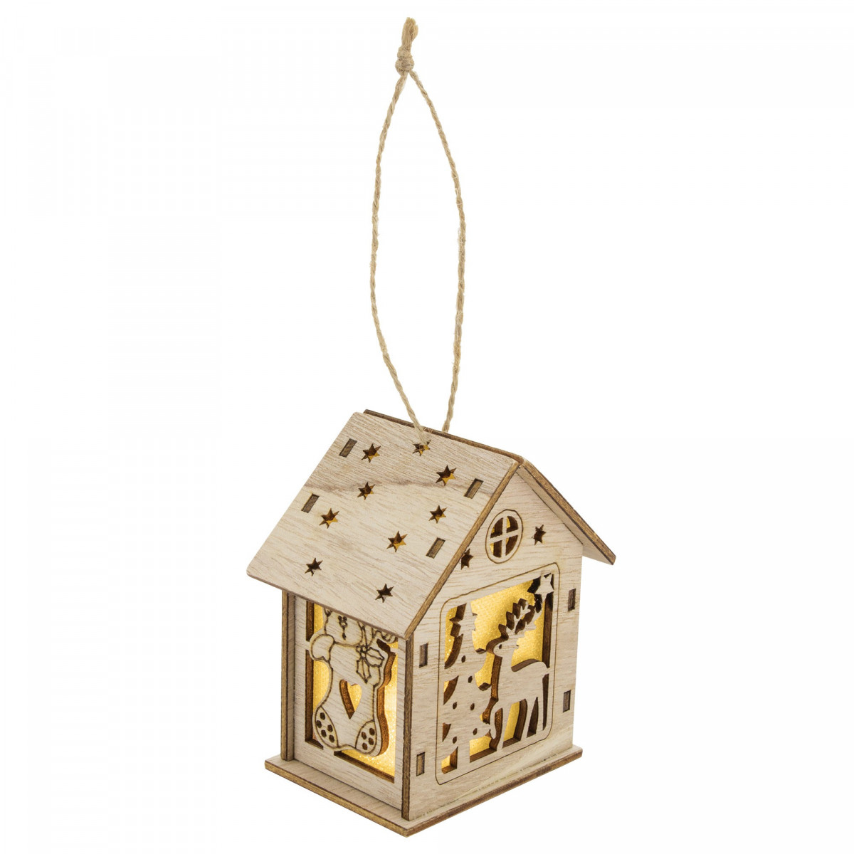 Décoration de Noël avec lumière en forme de cabane en bois