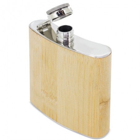 Flasque à alcool fabriquée en acier inoxydable et en bambou