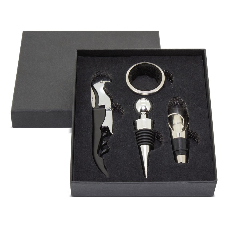 Coffret de vin cadeau avec anneau antigoutte, bouchon, tire-bouchon et doseur