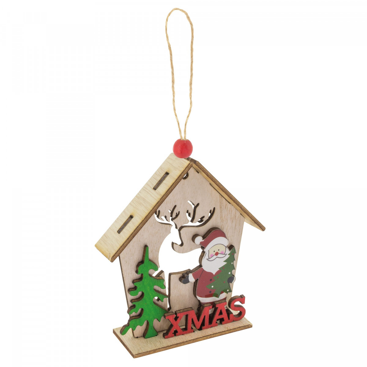 Ornement de Noël avec maison en bois et pendentif