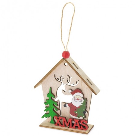 Ornement de Noël avec maison en bois et pendentif