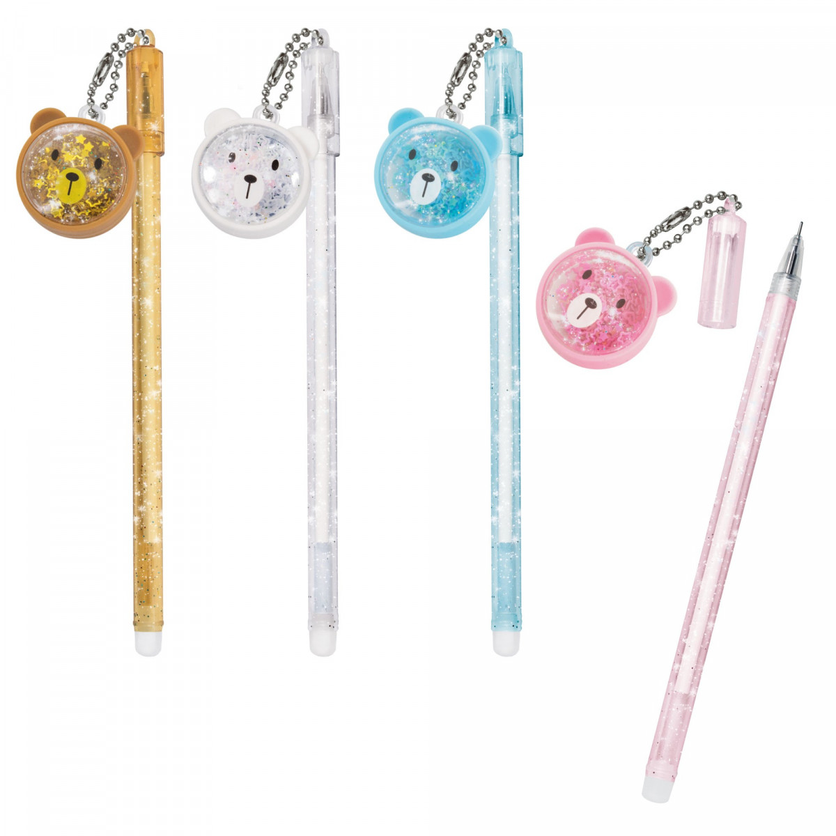 Stylo enfant avec corps pailleté et pendentif ours