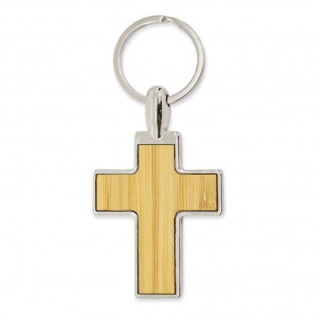 Porte-clés en forme de croix en bambou