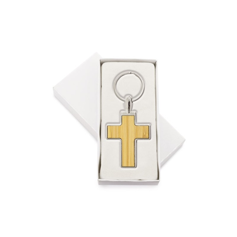 Porte-clés en forme de croix en bambou