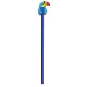 Crayon de couleur bleue avec gomme en forme de perroquet