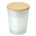 Bougie en verre avec couvercle en bambou et aromatique