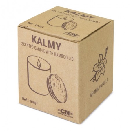 Bougie en verre avec couvercle en bambou et aromatique