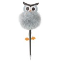 Stylo avec pompon gris en forme de hibou