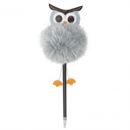 Stylo avec pompon gris en forme de hibou