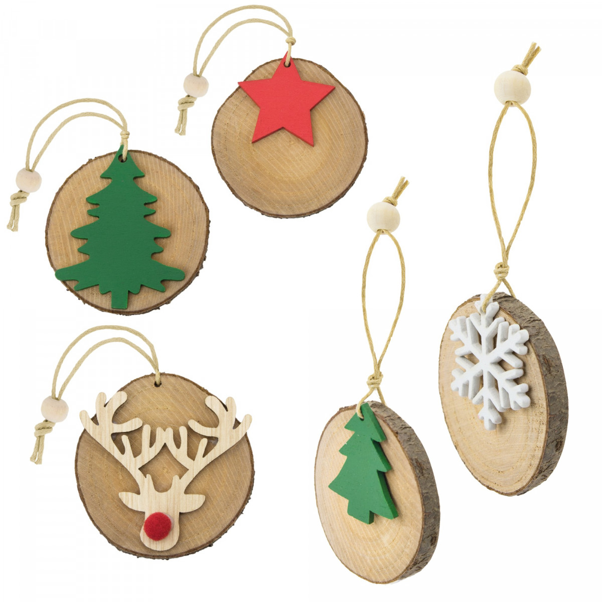 5 décorations de Noël en troncs de bois