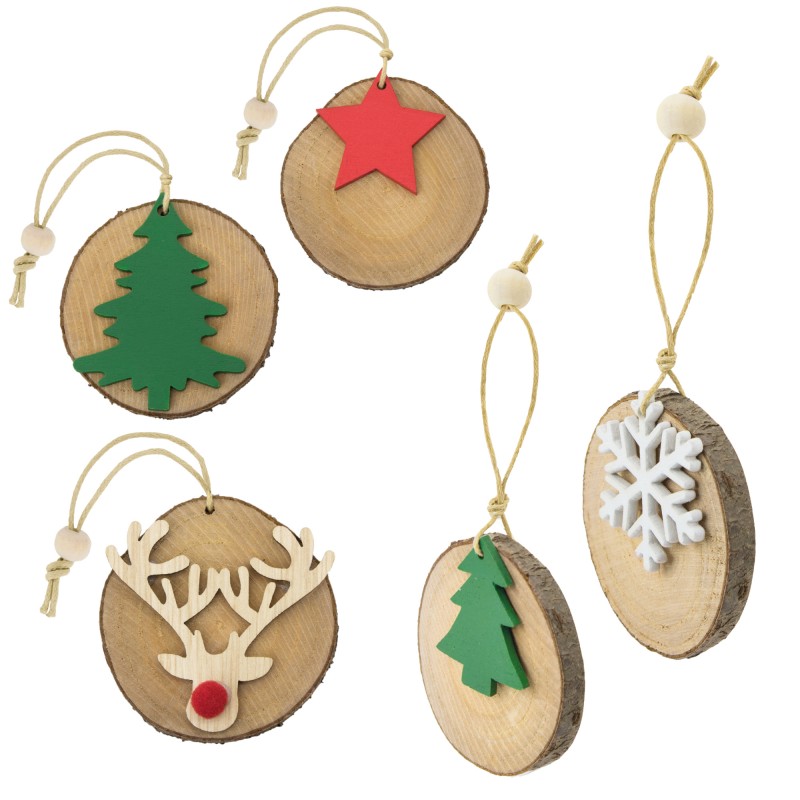 5 décorations de Noël en rondins de bois