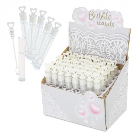 Pack de 48 mini bulles de savon avec une prise en forme de cœur