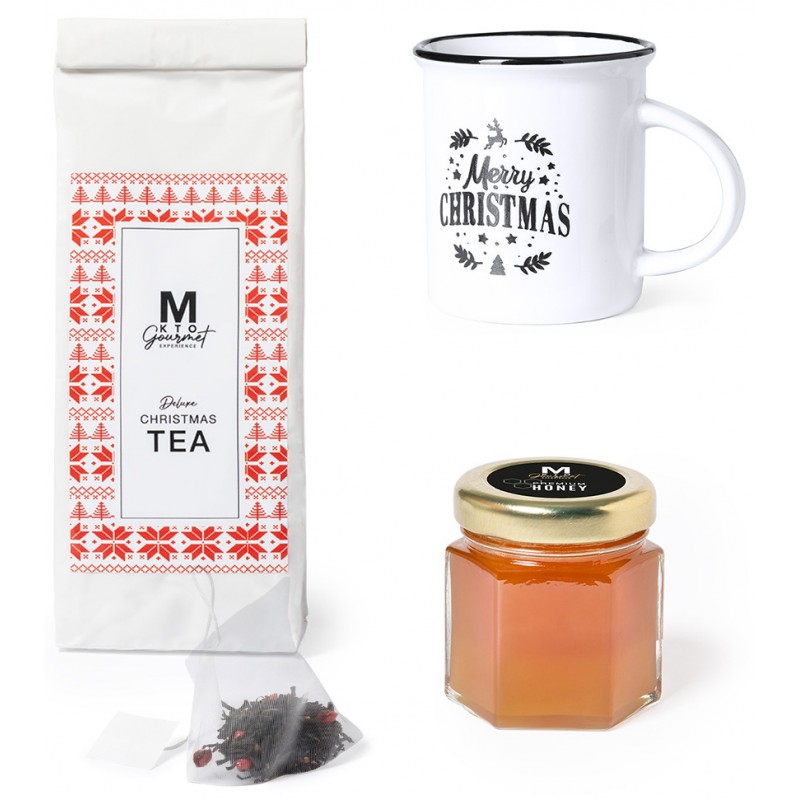 Coffret cadeau gourmand de noël avec thé et miel