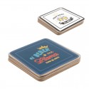 Set de 4 sous-verres avec des phrases drôles fabriqués en liège