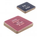 Ensemble de 4 sous-verres carrés fabriqués en liège avec phrase